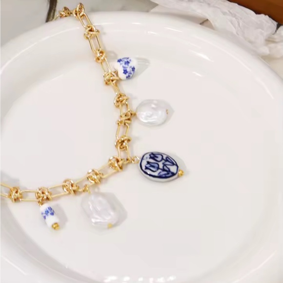 Summertime Gold and Blue Charm Necklace - Picture 4 of 16